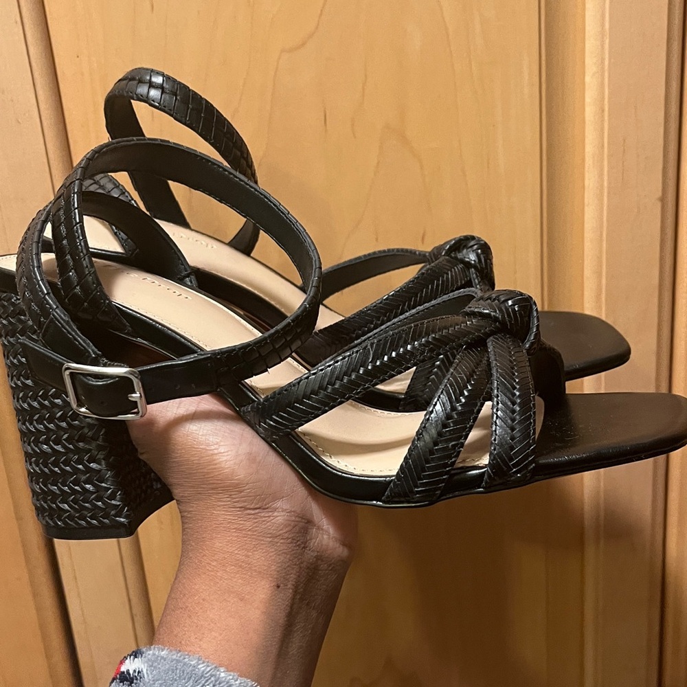 (The Drop) Black Strappy Heels 4 inch wedge heel - Picture 5 of 7